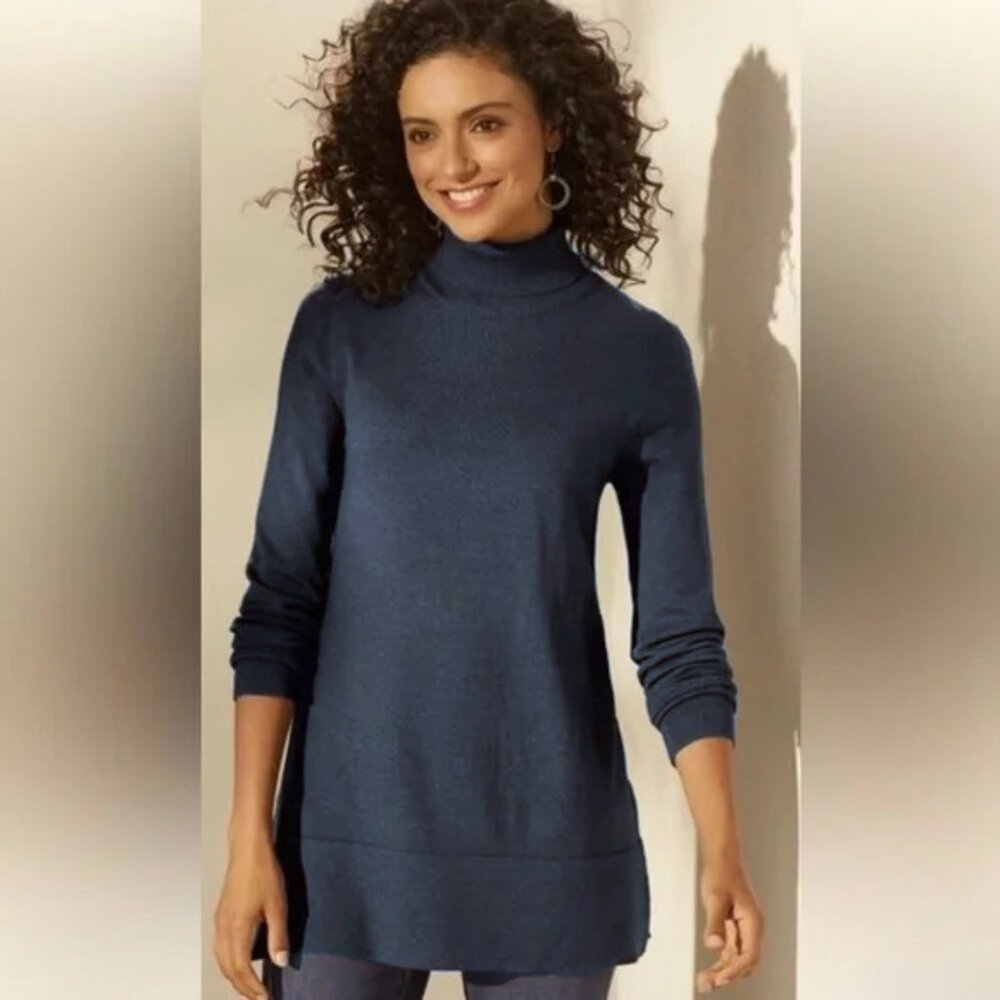 NWT Soft Surroundings Perfect Turtleneck Sweater Ocean Deep Blue Small